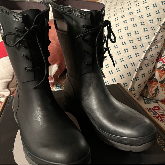 Bogs Black Amelia Lace-Up Rain Boot - Women 11 100% Waterproof - Picture 7 of 16